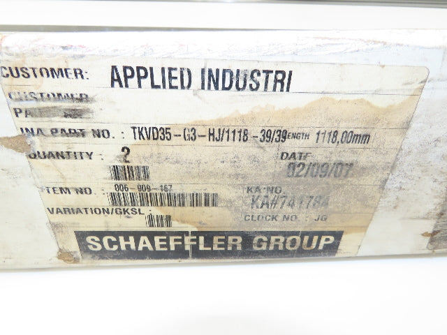 INA TKVD35G3HJ/1118-39/39 Linear Bearing Guide Rail 34mm x 1118mm 44"L  Lot of 2