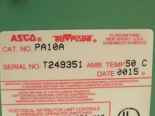 Asco PA10A Pressure Switch 125/250 VAC