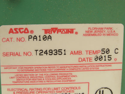 Asco PA10A Pressure Switch 125/250 VAC
