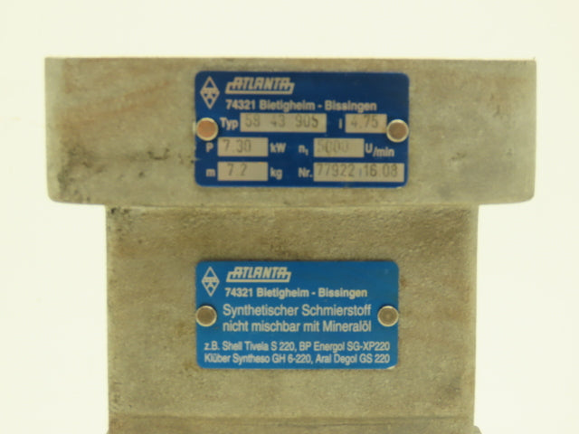 Atlanta 58 43 905 Inline Servo Gearhead Gearbox Reducer 4.75:1 1052rpm