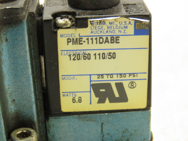 Mac 6311D-000-PM-111DA Pneumatic Solenoid Piloted Valve 4/2 Way 120VAC 150 PSI