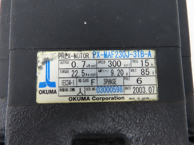 Okuma PX-MAF230J-3TB-A AC Servo Motor 0.7kW 85V 3PH 300 RPM Encoder ER-JF-7200D
