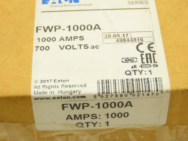 Buss Bussman FWP-1000A 1000 Amp High Speed Fuse 700V