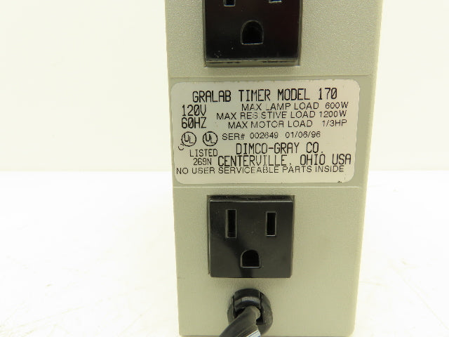 Gralab Model 170 Dual Scale Timer 8" Dial w/Buzzer Volume Control 60 Hour 120V