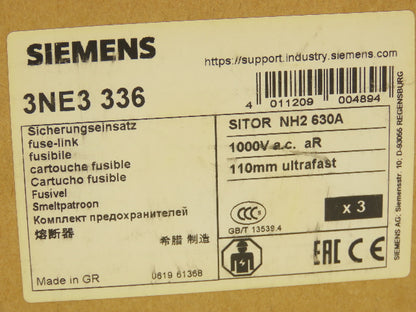 Siemens 3NE3 336 Fuse Semiconductor 630A 1000V-AC Lot Of 3