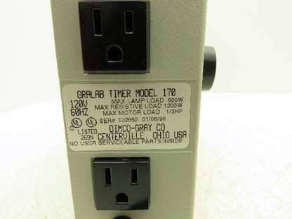 Gralab Model 170 Dual Scale Timer 8" Dial w/Buzzer Volume Control 60 Hour 120V