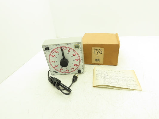 Gralab Model 170 Dual Scale Timer 8" Dial w/Buzzer Volume Control 60 Hour 120V