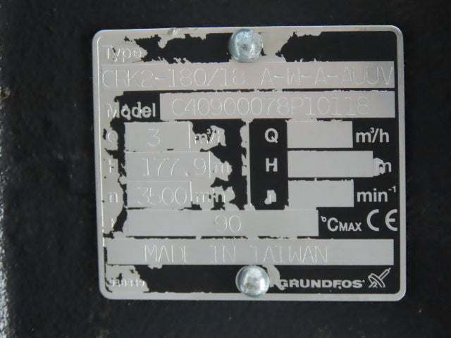 Grundfos CRK2-180/18 A-W-A-AUUV Coolant Pump 13GPM 4kw 230/460V 3PH 1.25"npt