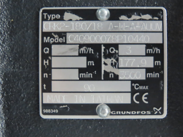 Grundfos CRK2-180/18 A-W-A-AUUV Coolant Pump 13GPM 4kw 230/460V 3PH 1.25"NPT