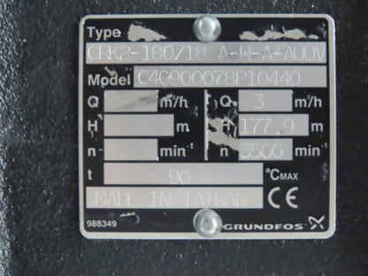 Grundfos CRK2-180/18 A-W-A-AUUV Coolant Pump 13GPM 4kw 230/460V 3PH 1.25"NPT