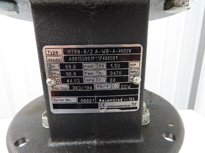 Grundfos MTR8-8/2 A-WB-A-HUUV Coolant Pump 44GPM 1.5Hp 230/460V 3PH 1.25"NPT