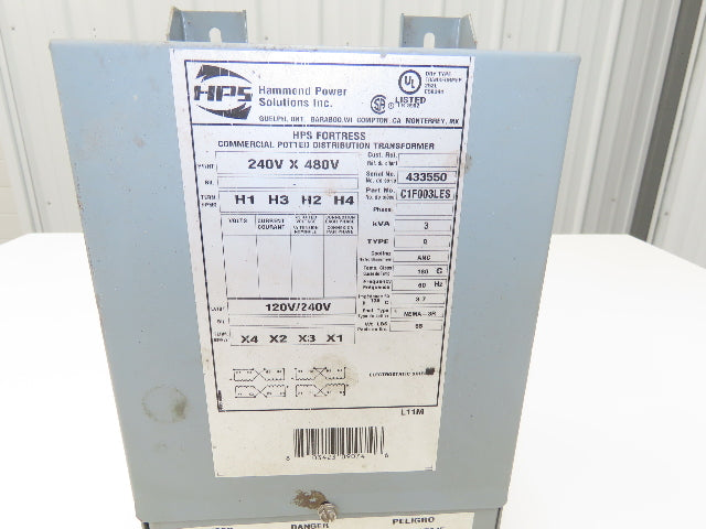 HPS C1F003LES Control Transformer 1PH 3KVA HV 240x480V LV 120/240V 3R