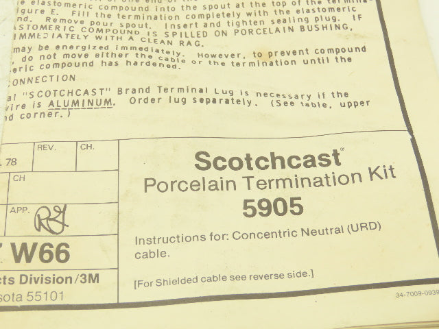 3M Scotchcast 5905 Porcelain Termination Insulator Kit 15KV 650A