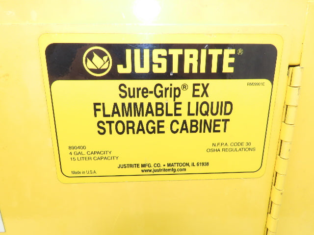 Justrite 890400 Sure-Grip EX 4 Gallon Capacity Yellow Flammable Cabinet