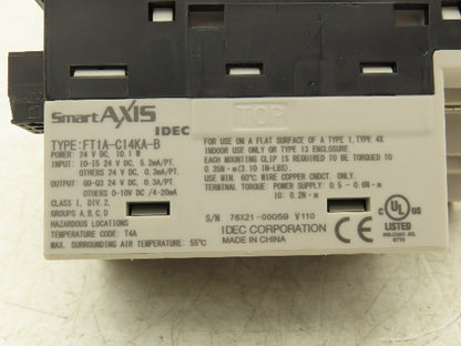 IDEC FT1A-C14KA-B Smart Axis 3.8 PLC+HMI Controller Touch Screen TFT Color 24VDC