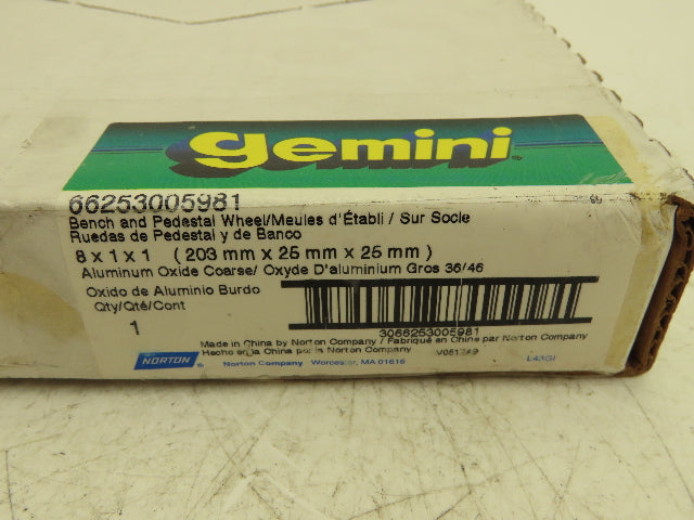 Norton Gemini 6A090 8x1x1" Bench & Pedestal Grinding Wheel Coarse 36/46 Grit