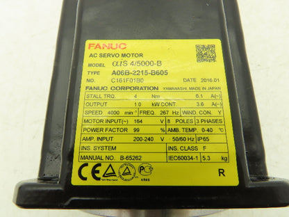 Fanuc A06B-2215-B605 AC Servo Motor 1kw 3PH 4000 RPM Pulsecoder A860-2060-T321
