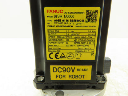 Fanuc A06B-0116-B855#0048 AC Servo Motor .5kw 3PH 6000 RPM BiSR 1/6000