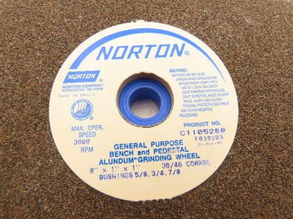 Norton 6A090 8x1x1" Bench & Pedestal Alundum Grinding Wheel Coarse 36/46 Grit