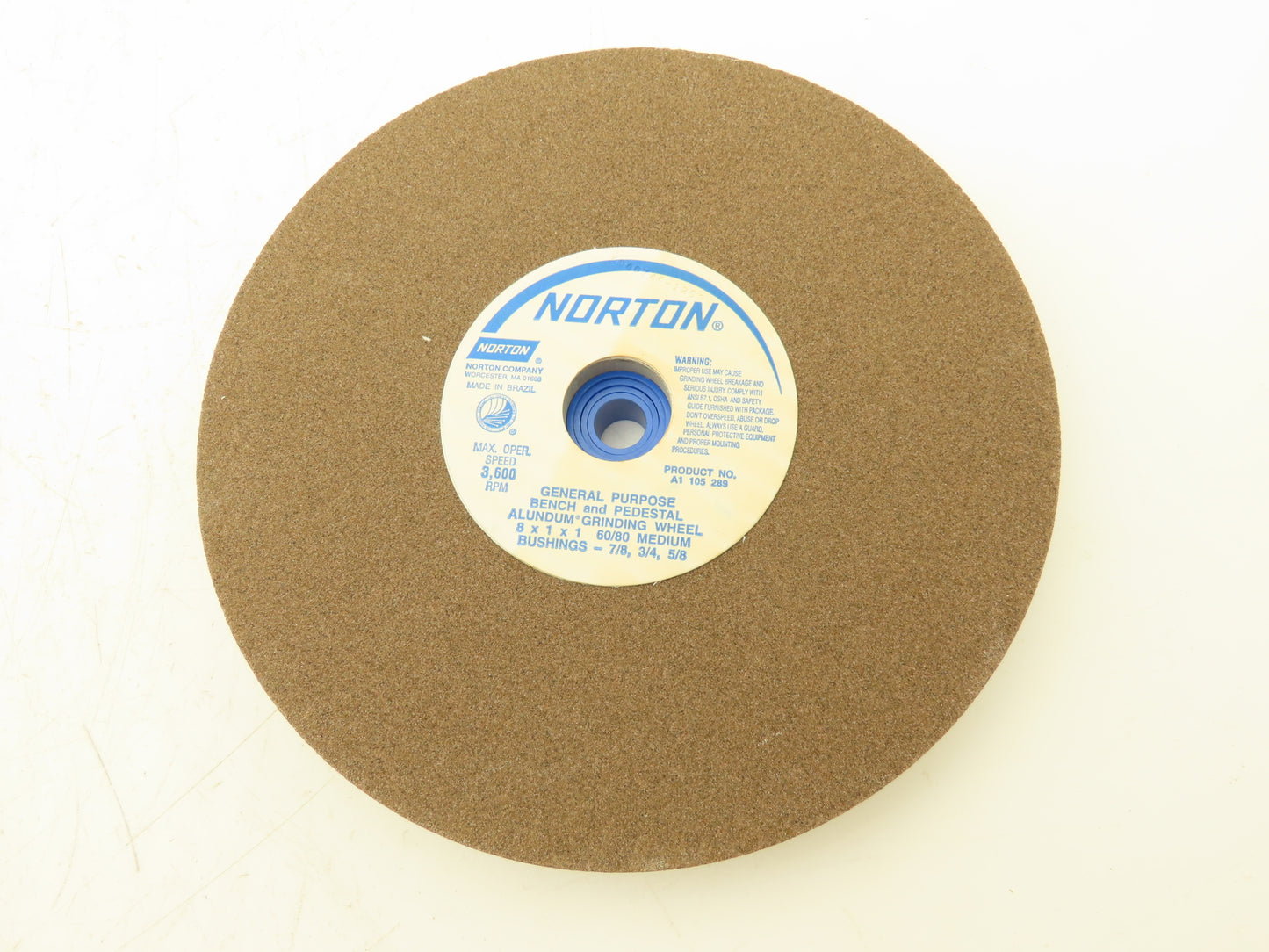 Norton 6A091 8x1x1" Bench & Pedestal Alundum Grinding Wheel Medium 60/80