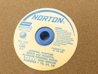 Norton 6A091 8x1x1" Bench & Pedestal Alundum Grinding Wheel Medium 60/80