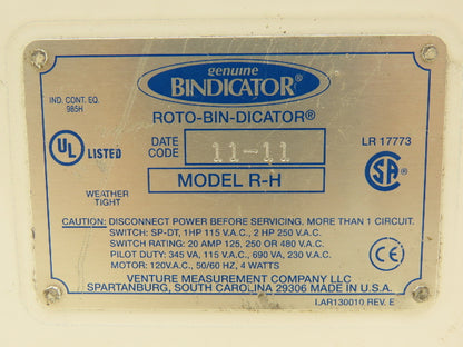 Bindicator Model R-H Point Dry Bulk level Sensor w/ H-379 Paddle 115/230V 1/2Hp