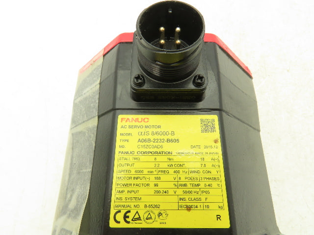 Fanuc A06B-2232-B605 AC Servo Motor 2.2kw 3PH 6000 RPM Pulsecoder A860-2060-T321