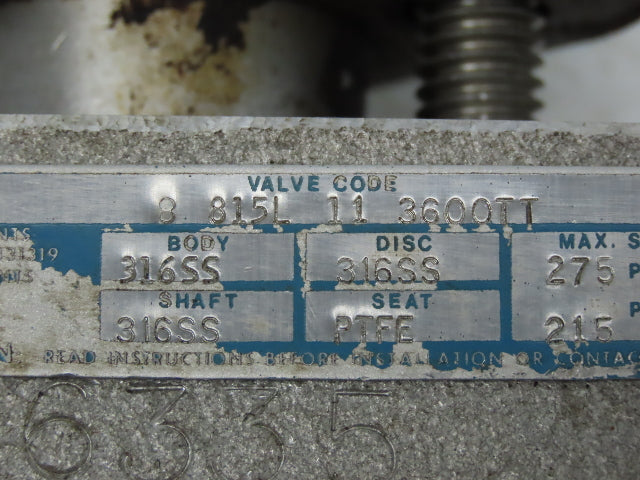 Jamesbury 8 815L 11 3600TT 316SS 8" Stainless Lug Butterfly Valve Wafer-Sphere