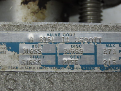 Jamesbury 8 815L 11 3600TT 316SS 8" Stainless Lug Butterfly Valve Wafer-Sphere