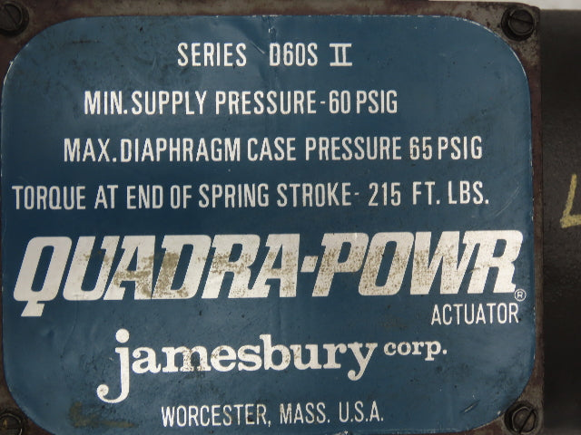 Neles-Jamesbury D60S II Quadra-Powr Pneumatic Valve Actuator 65psi 215Ft-lbs