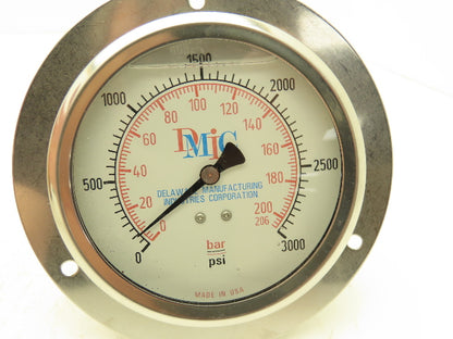 DMIC 1/2"NPT LBM FF 3000PSI Glycerin Filled 4" Stainless Steel Face 1/2" NPT