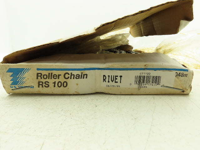Tsubaki RS100 #100 Roller Chain Riveted W/Connector Link 10 Feet Length