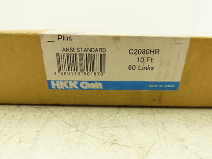 HKK C2080HR Roller Chain W/3 Connector Links 10 Feet Length 60 Links