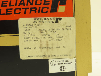 Reliance Electric 14C101 FlexPak Plus VS Drive 0.75Hp 115VAC In / 90VDC Out