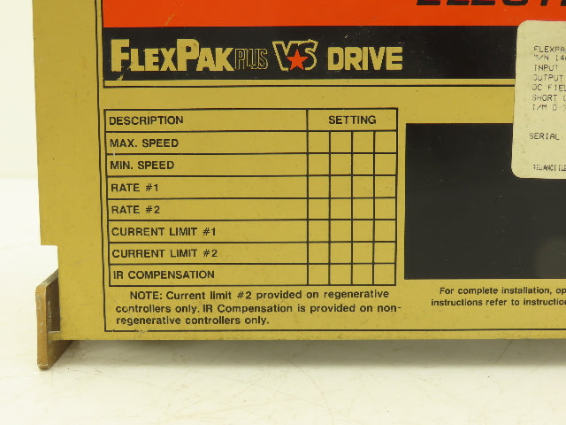Reliance Electric 14C101 FlexPak Plus VS Drive 0.75Hp 115VAC In / 90VDC Out