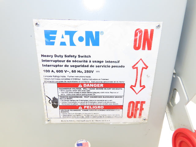 Eaton DH363URK Safety Disconnect Switch 100A 600V Non-Fusible 3P 3R Enclosure
