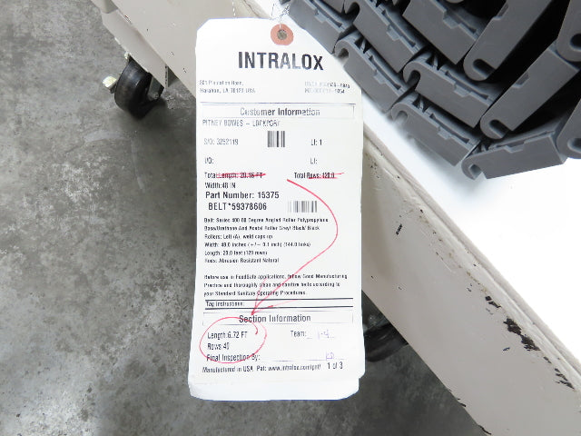 Intralox 400 Series 48"W 60° Angled Roller Top Plastic Conveyor Belt Gray 6' 8"L