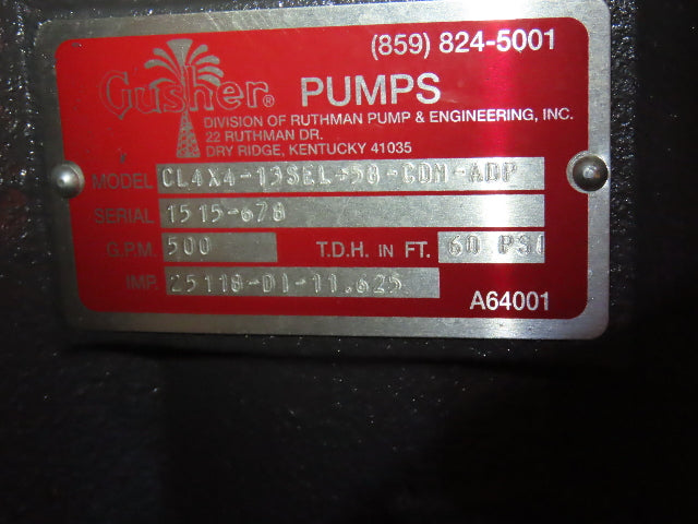 Gusher CL4X4-13SEL+58CDM-ADP Vertical Centrifugal Pump 4x4 500GPM 40Hp 3PH 324TC