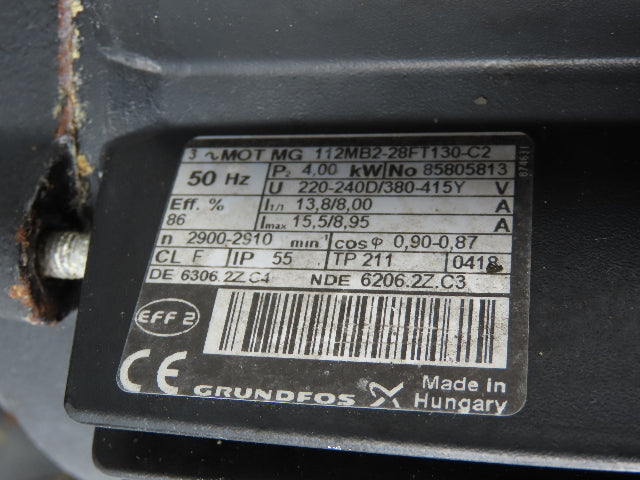 Grundfos LP 80-125/114 A-F-A-AUUE 3" In-Line Circulator Pump 250gpm 4kw 460V 3PH