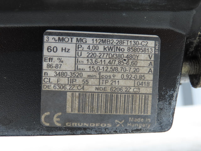 Grundfos LP 80-125/114 A-F-A-AUUE 3" In-Line Circulator Pump 250gpm 4kw 460V 3PH