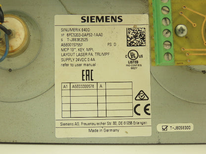 Siemens A5E00157557 Sinumerik 840D HMI Operator Control Panel 6FC5203-0AF52-1AA0