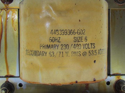 GE General Electric Size 6 Transformer Pri 230/460V Sec 63/71V.RMS@53.5A. RMS