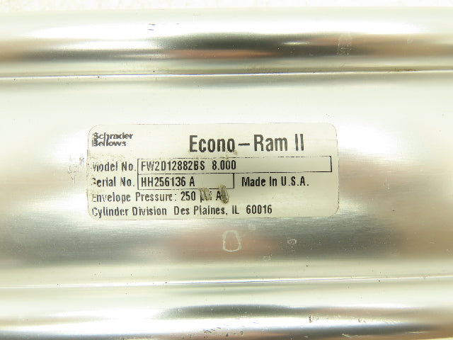 Schrader Bellows FW2D12882BS Pneumatic Air Cylinder 3.25" Bore 8" Stroke 250psi