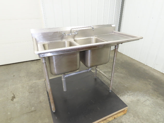 Advance Tabco Stainless 2 Compartment Sink 16" Drainboard Galvanized Legs 58" L