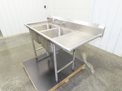 Advance Tabco Stainless 2 Compartment Sink 16" Drainboard Galvanized Legs 58" L