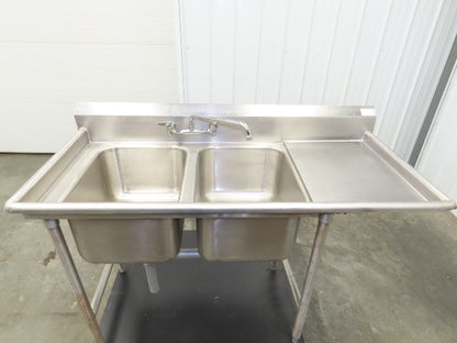 Advance Tabco Stainless 2 Compartment Sink 16" Drainboard Galvanized Legs 58" L