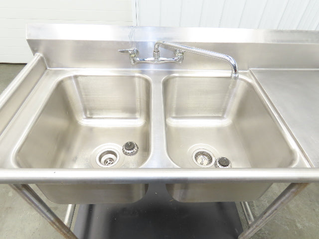 Advance Tabco Stainless 2 Compartment Sink 16" Drainboard Galvanized Legs 58" L