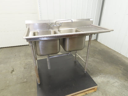 Advance Tabco Stainless 2 Compartment Sink 16" Drainboard Galvanized Legs 58" L