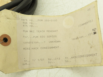 Unimate 350-0410 Robot Teach Pendant Manual Control 10' Cord Rev C PUM 350-0100