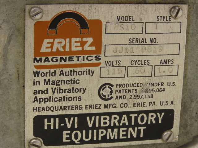 Eriez Magnetics HS10 Hi Vi Vibratory Equipment Feeder Magnetic Drive 115V 1 Amp